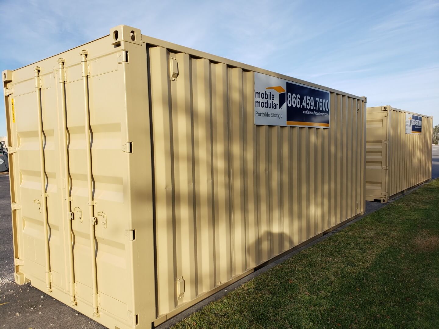 portable shipping container on pavement