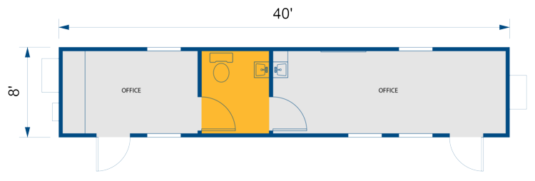 
      40’ Office Elite Container with Restroom Dimensions and Specifications
    